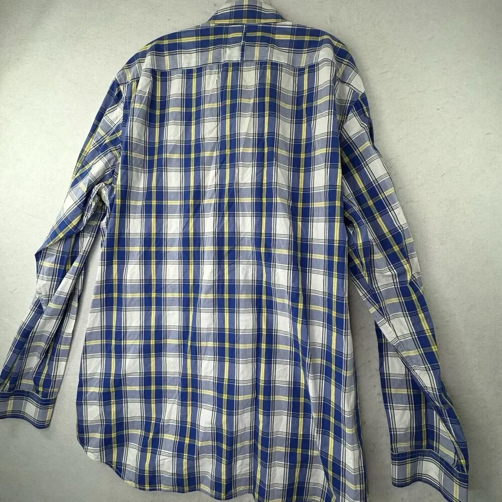 Banana Republic Soft Wash Shirt Men XXL Tall Plaid LS‎ Button Up Blue Plaid